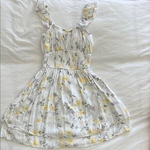 Hollister Girls White Floral Dress in Yellow and Lavender, Size XS
